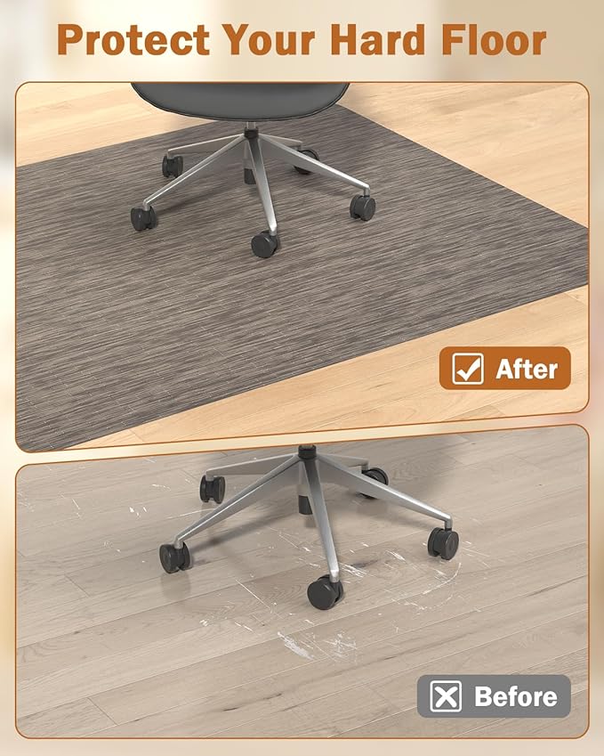 Blvornl Office Chair Mat for Hardwood Floor, 50"*63" Desk Computer Chair Mat for Hard Wood, Large Anti-Slip Hard Floor Protector for Rolling Chair, PVC Desk Rug for Office Dark Brown