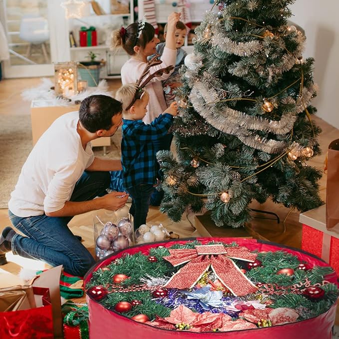 ProPik Christmas Wreath Storage Bag 30" - Garland Holiday Container with Tear Resistant Material - Featuring Heavy Duty Handles and Transparent Card Slot - 2 Pack (30 Inch, Red)