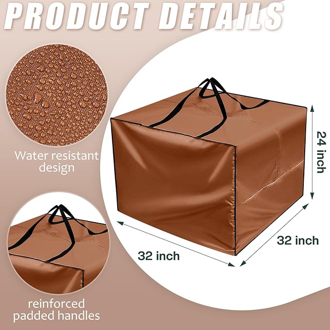 Patelai 4 Pcs Outdoor Patio Cushion Cover Storage Bag 32 x 32 x 24'' 105 Gallon Waterproof Thickened Oxford Camping Moving Bag with Zipper for Xmas Tree Ornament Furniture Pillow Packing (Brown)