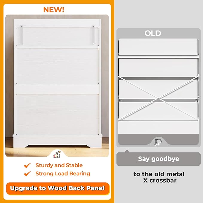 Hasuit White 6 Drawer Dresser, Wooden Storage Chest of 6 Drawers, Vertical Large Capacity Clothing Storage Organizer, Tall Dressers for Bedroom, Hallway, Entryway