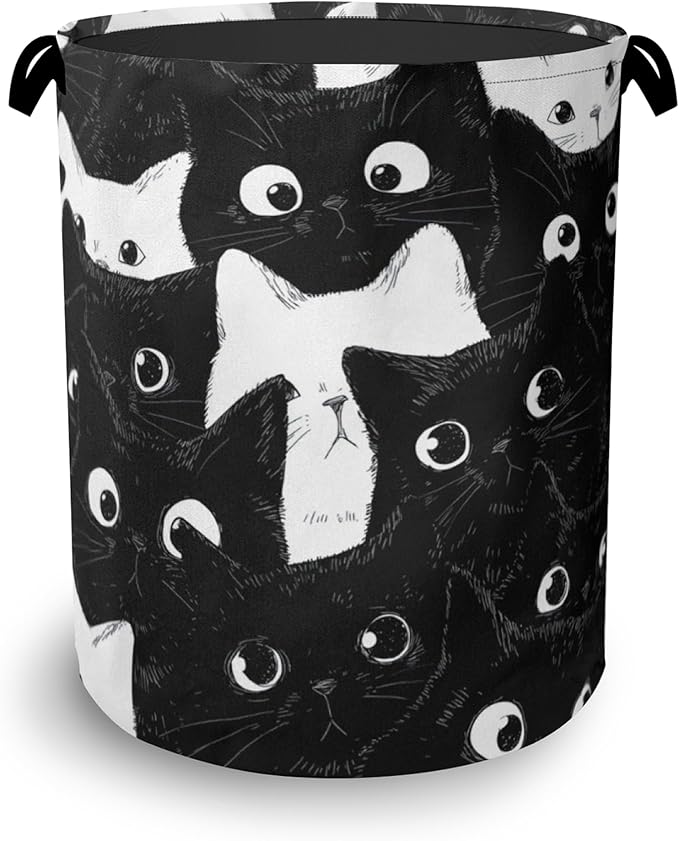 Cute Black Cat Laundry Hamper,Dirty Clothes Laundry Basket with Handles Waterproof Oxford Cloth Storage Basket for College Dorms Bathroom Bedroom 16" x 20.8"