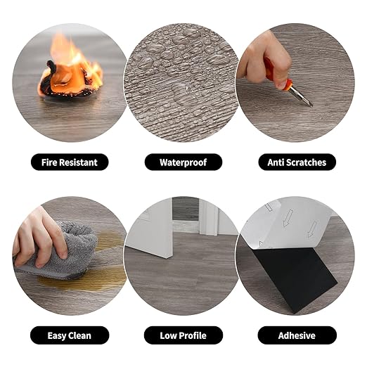 MULGREAT Peel and Stick Floor Tile, 18 Sq.Ft Self Adhesive Vinyl Flooring Plank, 12 Pieces Waterproof Heavy Duty Wood Grain Tiles, 36"x6" DIY Planks for Laundry Kitchen Apartment Home, Soft Grey