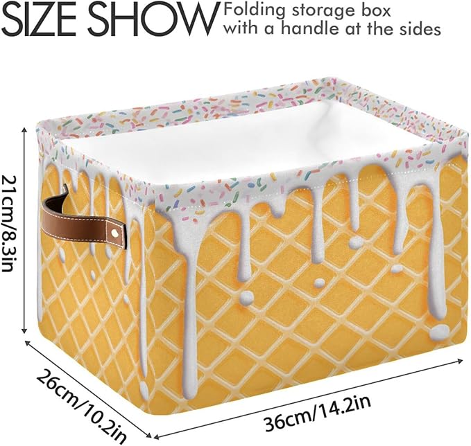 ALAZA Ice Cream Hipster Stylish Foldable Storage Box Storage Basket Organizer Bins with Handles for Shelf Closet Living Room Bedroom Home Office 2 Pack