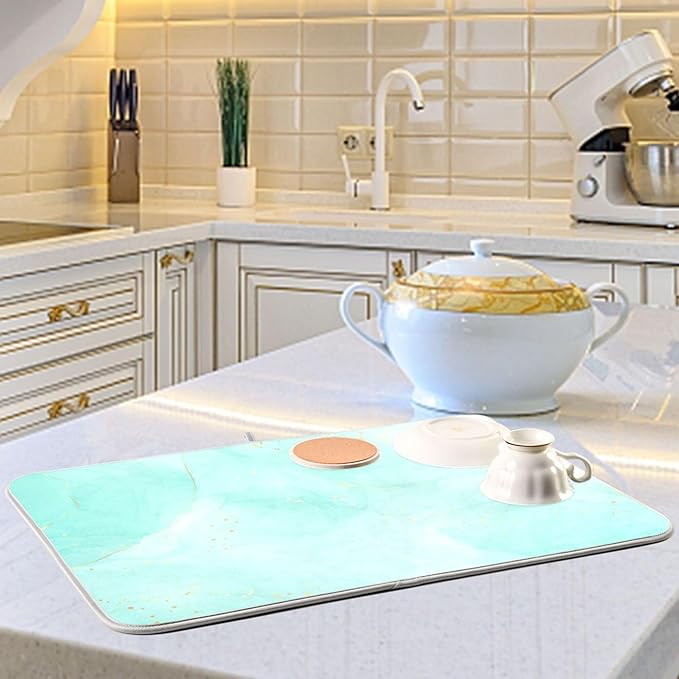 Turquoise Marble Dish Drying Mat for Kitchen Countertop 18x24 Aqua Tie Dye Large Drying Mat Reusable Quick Dry Dish Sink Mats Easy Clean Decorative Essentials