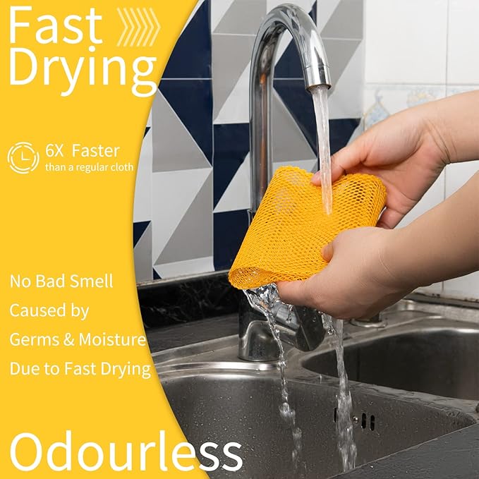 BAIKAFU 12Pcs Dish Wash Net,Innovative Mesh Cloth,Ultra Non-Scratch Dish Rags for Washing Dishes,100% No Odor/Quick Dry,Perfect Scrubber,Dish Sponges for Washing Dishes Yellow/Pink/Gray