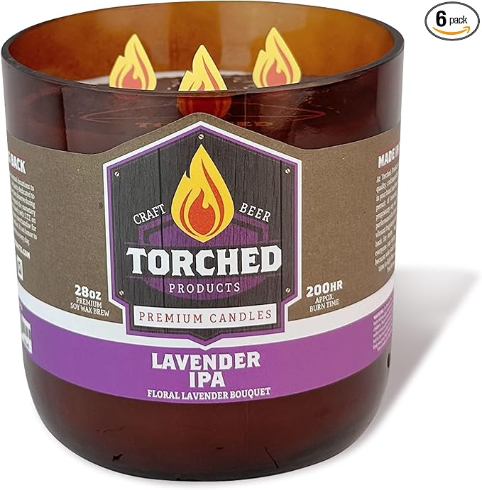 Torched Beer Scented Candles | Natural Soy Wax Candle | Lavender IPA Scent 28 oz | Makes a Great Gift for Men, Beer Lovers, and Collectors | Bar Man-Cave Decor and Accessories