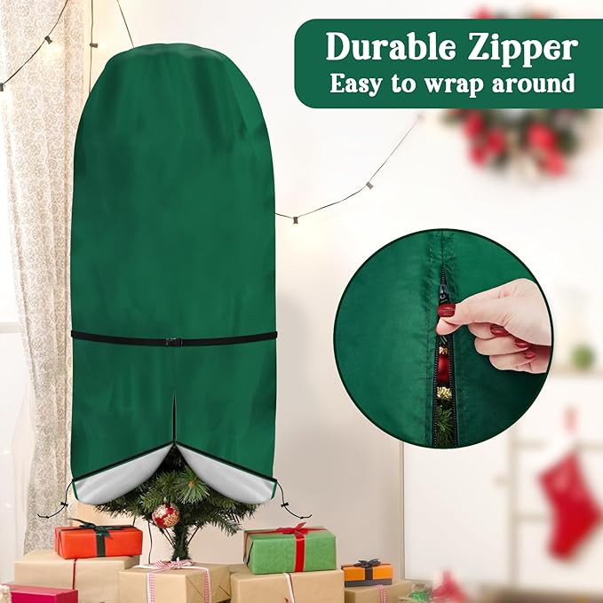 Upright Christmas Tree Storage Bag - Fits Topiary Trees Up to 6ft, Durable Lightweight Vertical Cover for Holiday Trees & Topiaries, Easy Xmas Storage (Green, 6FT)