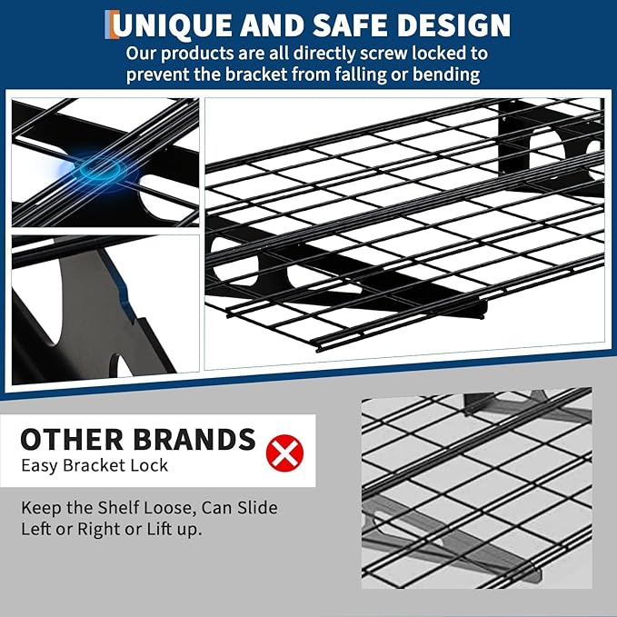 ExploreHorizon 2 Pack 2x6 FT Garage Shelves Wall Mounted,1600 LBS Heavy Duty Wall Shelf with Adjustable Distance,for Garage,Kitchen Laundry,Shopping Mall and Tool Room,Black