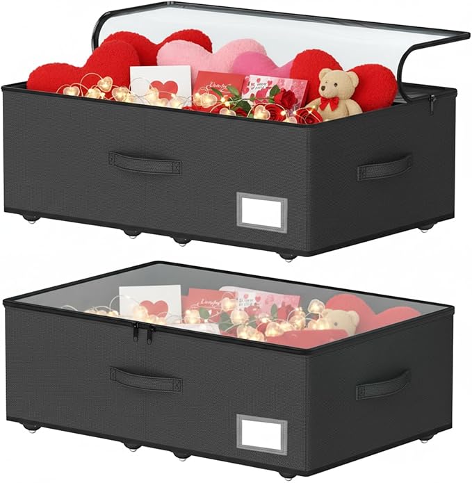 EE-RoomWorld Underbed Storage Bins With Wheels, No Assemble Required 10 inches Height Large Capacity Rolling Underbed Shoe Storage Containers，Dorm Underbed Storage Drawers