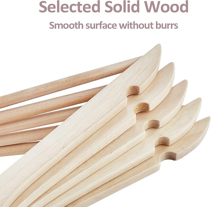 Solid Wood Hangers - 30 Pack with 360 Swivel Chrome Hook, Smooth Finish & Precisely Cut Notches, Slim Wooden Coat Hangers for Closet, Natural