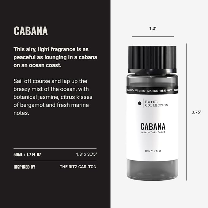 Hotel Collection Diffuser Oil - Cabana - Aromatherapy Essential Fragrance Oil - Botanical Jasmine, Bergamot & Fresh Marine - 50ML 1.7 Fl oz