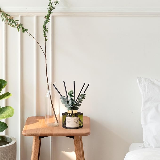 Airkeep Reed Diffuser Set with 6.76 fl oz Forest Mist Scent Essential Oils and 3 Leaves & 8 Diffuser Sticks,Bathroom Shelf Decor & Air Freshener, House Bedroom Office Decor & Gifts