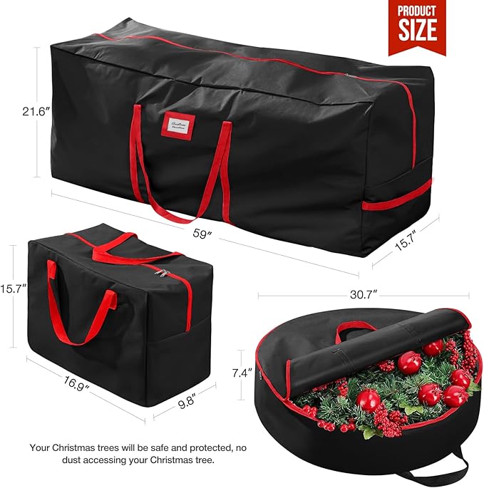 3 Pack Christmas Tree Storage Bag, for Artificial Trees up, Sturdy Waterproof With Reinforced Carrying Handles, Xmas Holiday Garland Bag Storage Case (Black, 9 Ft)
