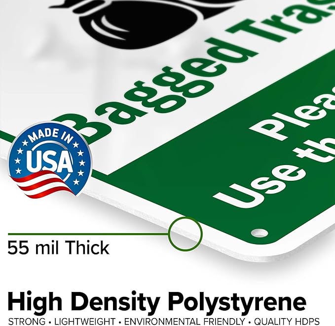 Bagged Trash Only Please Recycle Use The Proper Container Sign, 10x14 Inches, 55 mil thick HDPS (high density polystyrene), Made in USA by My Sign Center