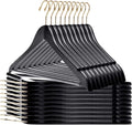 Quality Black Wooden Hangers - Slightly Curved Hanger Set of 80-Pack - Solid Wood Coat Hangers with Stylish Chrome Hooks -Heavy-Duty Clothes, Jacket, Shirt, Pants, Suit Hangers (Black - Gold Hook, 80)