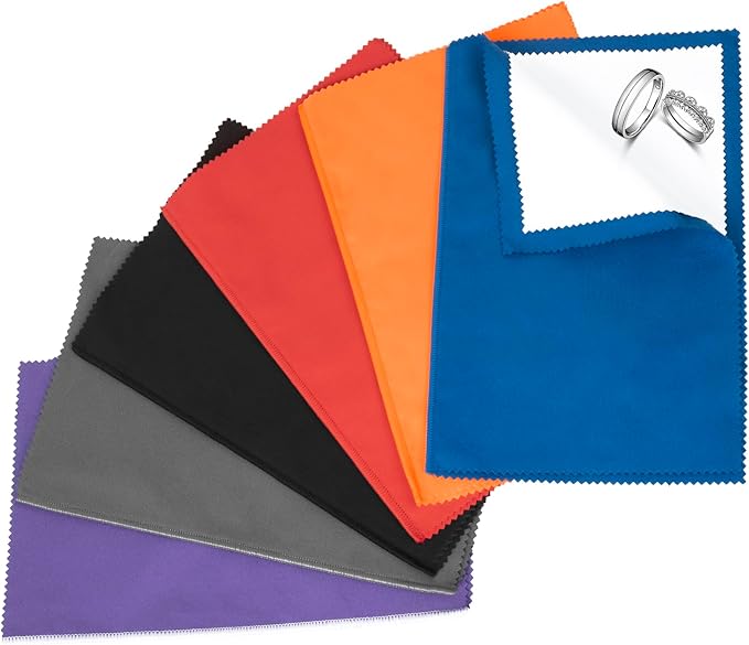Builimeer 6 PCS Jewelry Polishing Cloths, 10x12 Inch Soft Pure Cotton Polishing Cloths for Cleaning Gold, Silver, Platinum, Diamond, Stainless Steel, Keeps Clean and Shiny (6 Dark Colors)