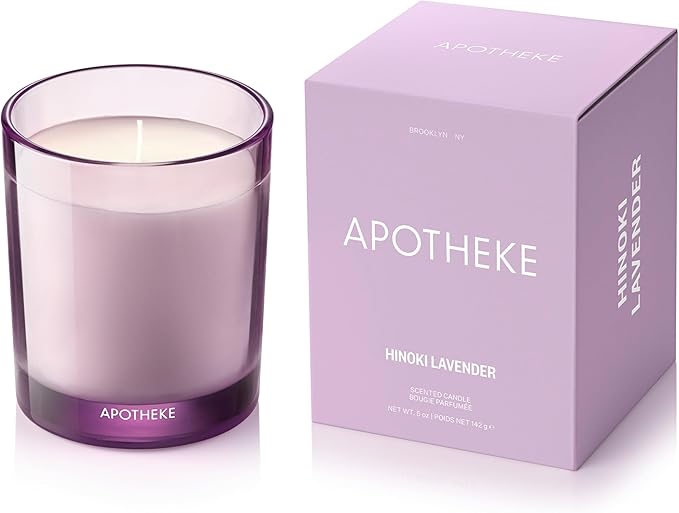 Apotheke Luxury Scented Candles for Home, Hinoki Lavender - Petite Aromatherapy Jar Candle with Soy Wax Blend