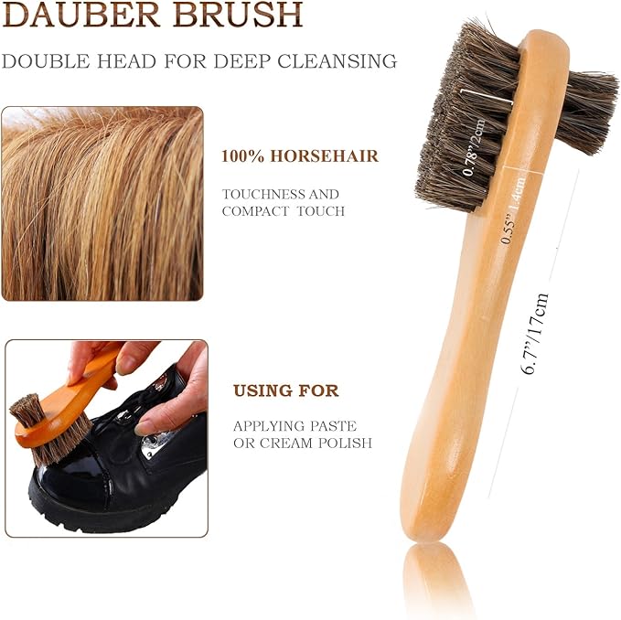 TAKAVU Shoe Shine Brushes Kit (4PCS) - 100% Soft Horsehair Bristles Brush, Polish Applicator, Crepe Suede Shoes Brush, Microfiber Buffing Cloth for Shoes, Leather, Boot, Cloth, Bag