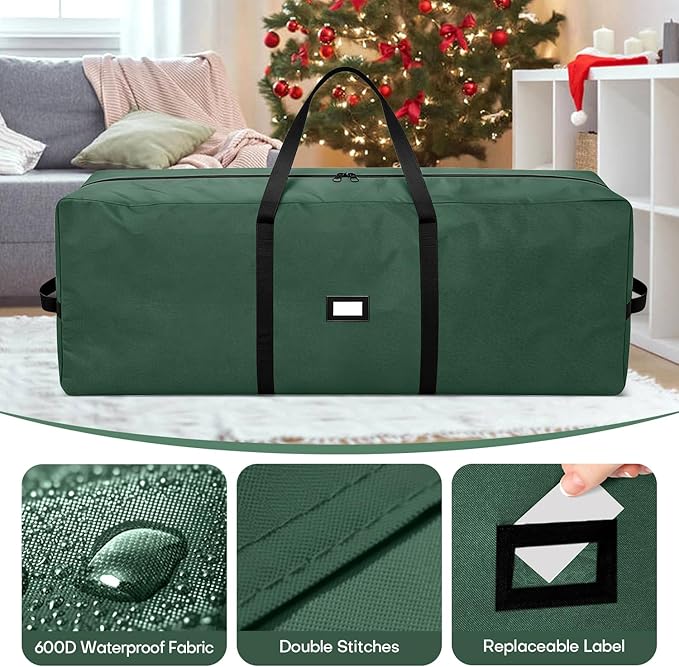 Christmas Tree Storage Bag - Fits Up to 9 Ft Large Artificial Christmas Tree, Heavy Duty 600D Oxford Cloth Xmas Tree Container with Handles & Zipper - Green