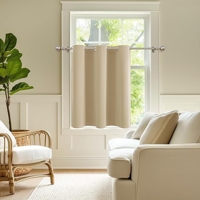 ChrisDowa Blackout Curtains 36 Inches Long for Living Room, Grommet Thermal Insulated Room Darkening Curtains for Bedroom (1 Panel Set, Biscotti Beige, 52 x 36 Inch)