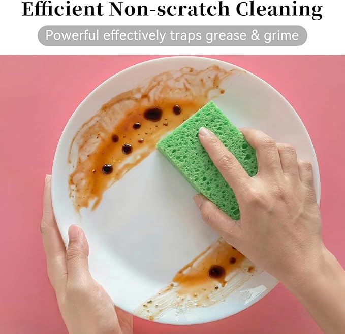 Mkobon 6 Pcs Kitchen Sponges for Dishes Cleaning, Non Scratch for Non Stick Cookware, Compressed Natural Cellulose Sponges, Dish Washing Scrubbers, Scrubbing Pads for Household, Bathroom (Green)