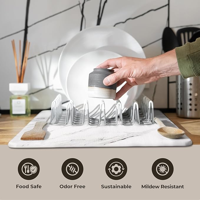Stone Drying Mat for Kitchen Counter, Multi-Purpose Stone Dish Drying Mat, Water-Absorbent Quick Dish Drying Stone for Kitchen Counter for Cups Dishes Bottles (15.7” L x 11.8” W) - Marble Sandstone