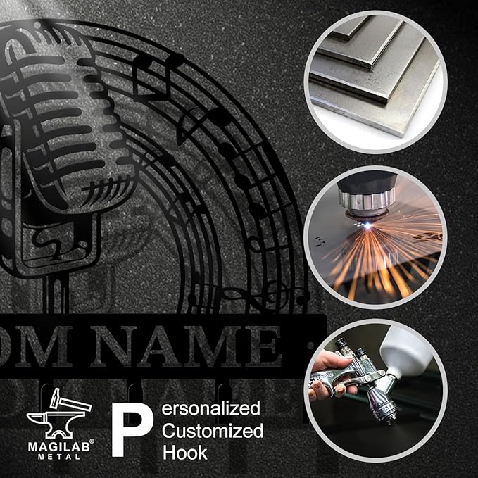 Personalized Custom Music Wall Hooks,Metal Music Room Art Clothes Hooks,Metal Music Wall Home Storage Decorative,For Front Door, Hallway, Kitchen, Bedroom,Keys,Hats (Style K)