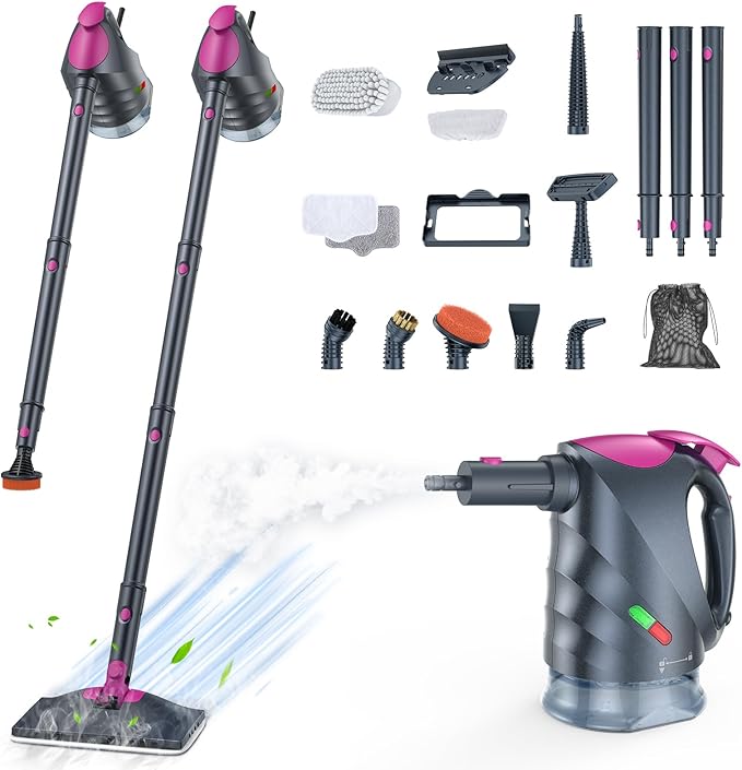 ScrubWiz 10-in-1 Steam Cleaner, Steam Mop & Detachable Handheld Steam Cleaner, 320ml Water Tank, 10s Fast Heating, Portable Steamer for Kitchen, Floor, Tiles, Home, BBQ, Ergonomic Handle, Mid Gray