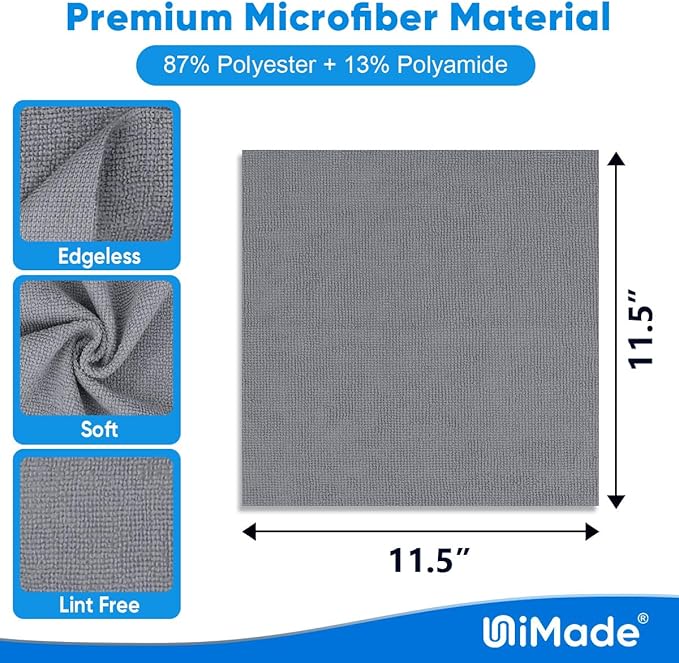 UNIMADE Microfiber Cleaning Cloth, 20 Pack Reusable Microfiber Towels for Cars Lint Free Cleaning Shop Towel Rags for Home Kitchen Automotive Bar Mechanic Restaurant Garage, 11.5"x 11.5", Grey