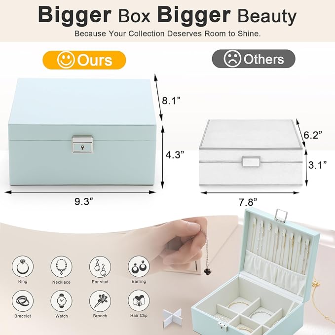 Jewelry Organizer Boxes for Women,Travel Jewelry Case, 2 Layers Removable Jewelry Box,Storage for Necklace, Bracelet, Earring,Rings,Jewelry Box Gifts for Women Girls