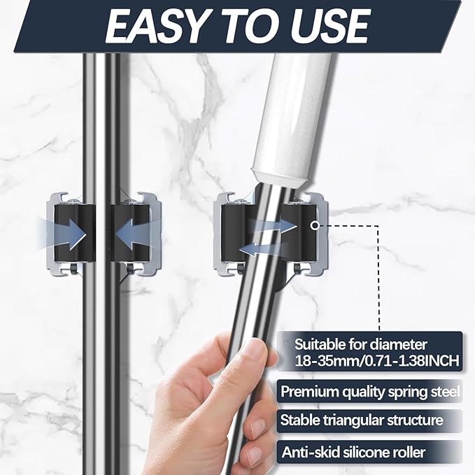 3-H 12 Pack Mop and Broom Holder Big Size Hanging 1 KG Extra,Broom Hanger Wall Mount for Hanging and Organizing Shove Rake Yard Tools in Shed Kitchen Laundry Room Bathroom Garden(Black)