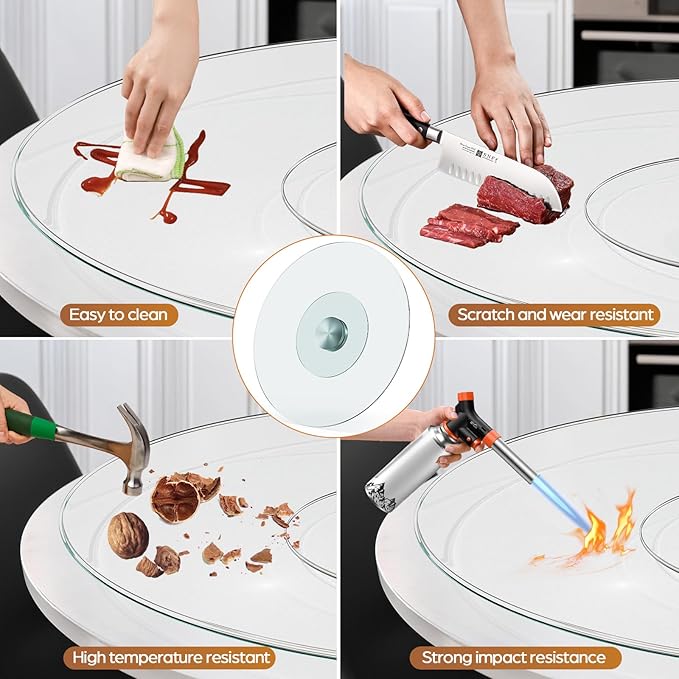 35" Glass Lazy Susan for Dining Table - Tempered Glass Round Clear Tabletop Large Rotating Tray, Silent & Smooth Spin (35inch/90cm)