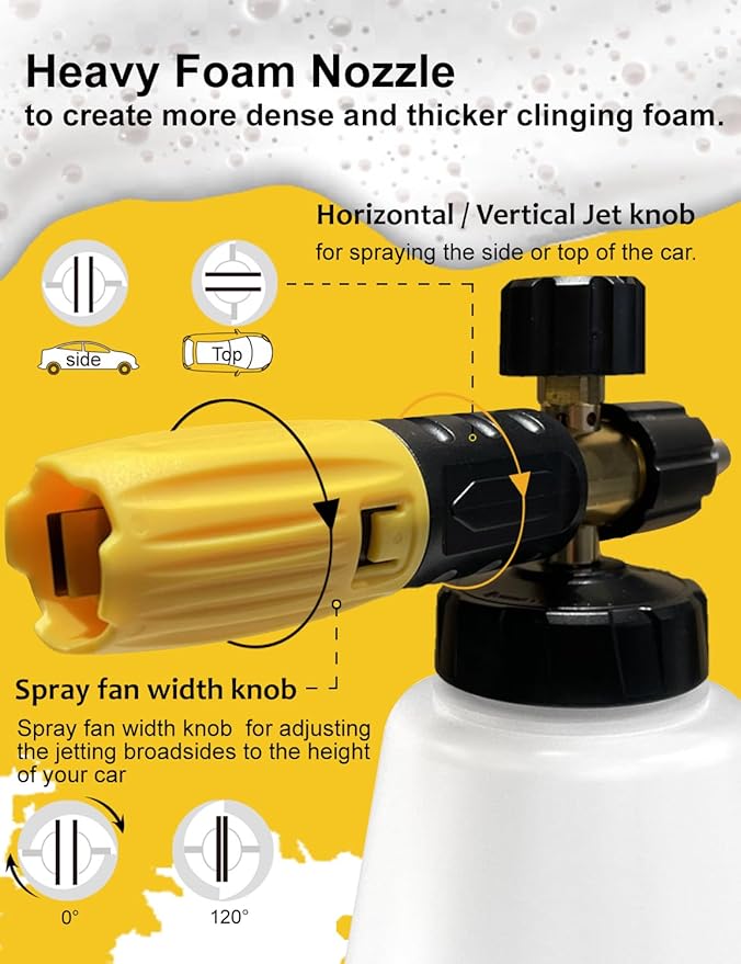 Foam Cannon with Pressure Washer Tips and Nozzle Holder, 4000PSI Car Soap Dispenser for Pressure Washer with M22 and 1/4" Quick Connector,1L Bottle