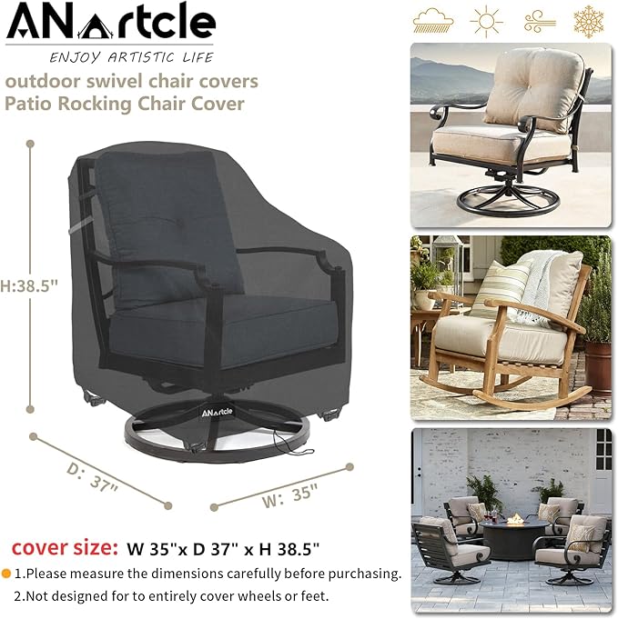 Patio Chair Covers,600D Waterproof Heavy Duty Outdoor Lawn Patio Furniture Covers,Patio Swivel Chair Covers for Outdoor Furniture(35W x 37D x 36H inches) Black