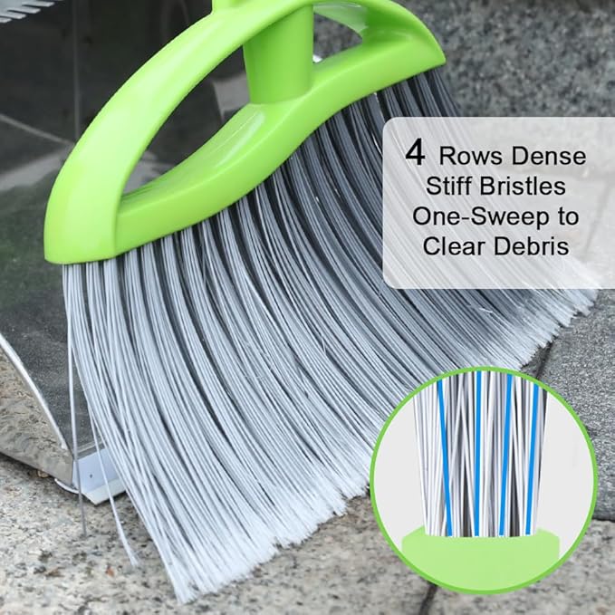 3 Pack Wide Heavy Duty Angle Broom - Stiff Bristle Outdoor Brooms for Sweeping Patio, Garden, Garage, Yard (Black, Yellow, Green)