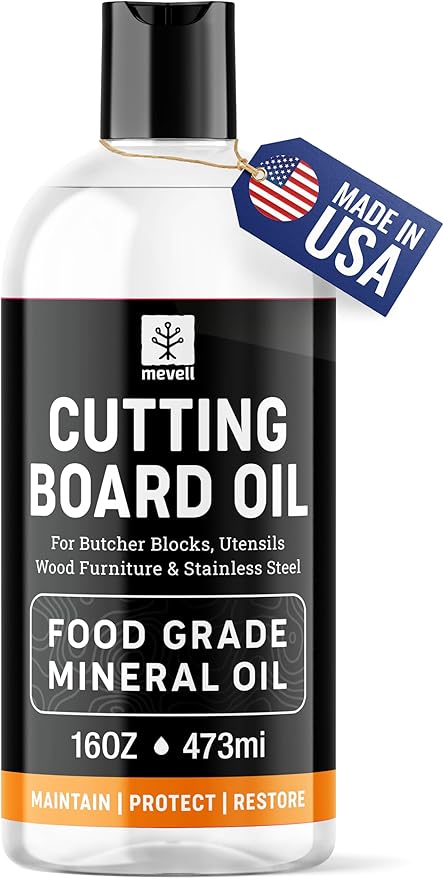 Mevell Food Grade Mineral Oil for Wood Cutting Board - 16oz, Food Safe USP Certified Cutting Board Oil & Butcher Block Conditioner for Bamboo Boards, Marble, Soapstone, Stainless Steel, Made in USA