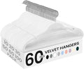 SONGMICS Velvet Hangers 60 Pack, Non-Slip Clothes Hangers with Shoulder Notches, Pants Bar, 360° Swivel Hook, Space-Saving, for Closet, Cloud White UCRF030W01