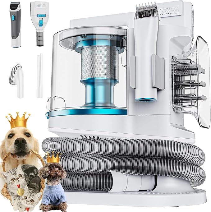 PROMOMO Pet Grooming Kit with 3.4L Oversized Vacuum Suction - 99% Pet Hair Removal - Professional Dog Clippers & Shedding Tools for Cats, Teddy, Poodle, Golden Retrievers (Pearl White)