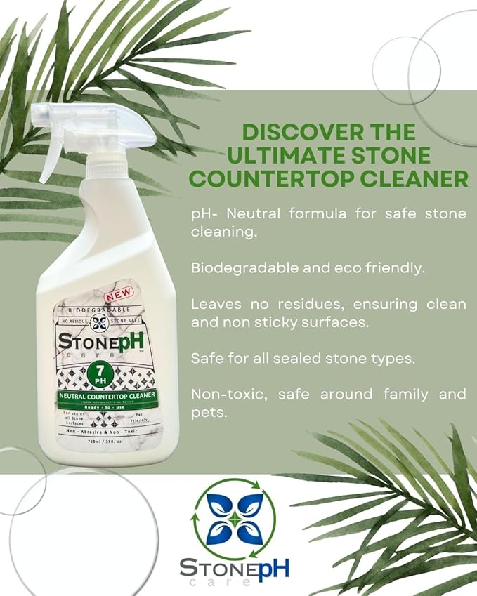 STONE PH Countertop Cleaner Spray - Daily Granite Cleaner Spray - Stone Cleaner- Ph Neutral Formula For Kitchen & Home Cleaning Surfaces Marble, Quartz, Lemon, (25 Fl. Oz)