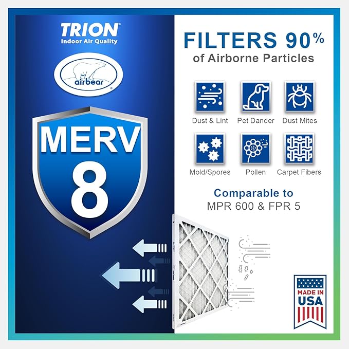 16x25x3 TRION Air Bear Cub Pleated HVAC Air Filter MERV 8 (3-Pack) (Actual Size: 15.75 x 24.75 x 3.06 Inches)