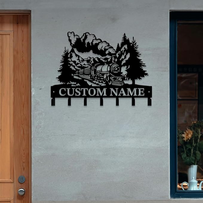 Personalized Train Metal Keys Hooks,Custom Name Metal Train Keys Hooks,Black Metal Train Wall Home Storage Decorative Keys Hooks,Key Holder Hooks for Wall (Style G)