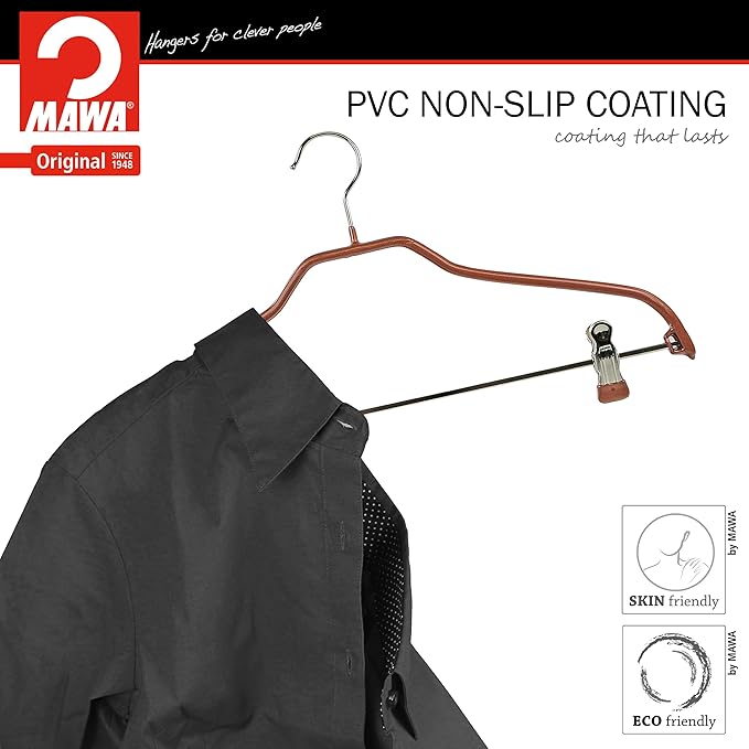 Mawa by Reston Lloyd Silhouette Series Non Slip Space Saving Hanger with Pant Clips, Style 40/FK,Set of 70, Copper