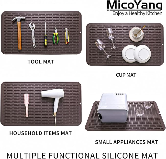 MicoYang Silicone Dish Drying Mat for Multiple Usage,Easy clean,Eco-friendly,Heat-resistant Silicone Mat for Kitchen Counter or Sink,Refrigerator or Drawer Liner Coffee 4XL 32 inches x 18 inches