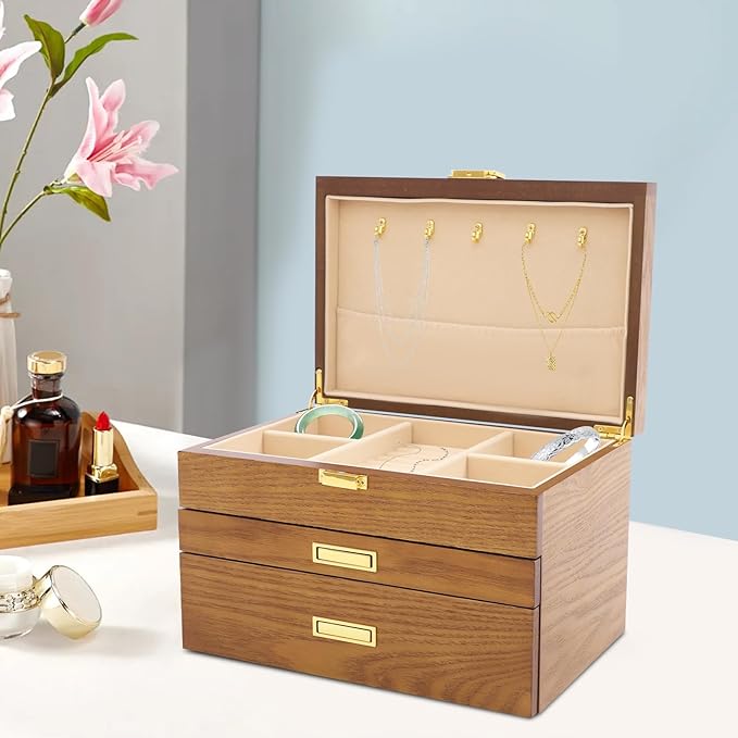 Jewelry Organizer 3 Layers Jewelry Box Watch Storage Jewelry Case Jewelry Organizer Pull-out Drawer Jewelry Storage Case Brown (Brown)