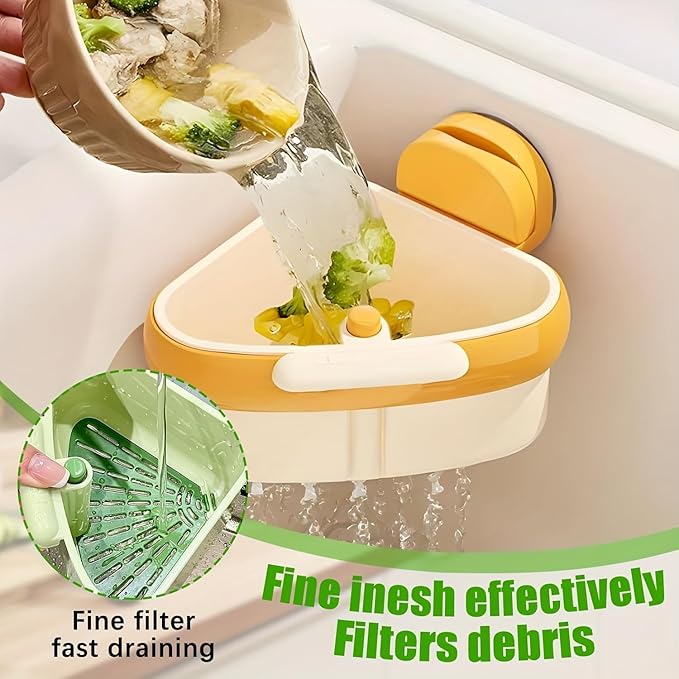 Corner Sink Strainer Hanging Sink Corner Rack,Automatic Dumping Sink Strainer Basket,Faucet Sponge Storage Rack,Corner Sink Trash Catcher for Food Waste