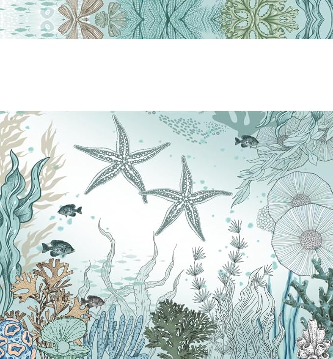 TQUQOBU No Hook Ocean Shower Curtain and Liner (Undersea Starfish, 71" W x 74" L (Pack of 1))