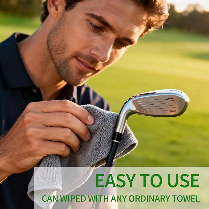 XQ XIAO QIAO Golf Club Cleaning kit, 3-in-1 Easy to Use Golf Club Cleaner Includes 250ml Golf Club Polish, Golf Club Brush and Groove Cleaner 2 ft Retractable Zipline Carabiner, Microfiber Cloth