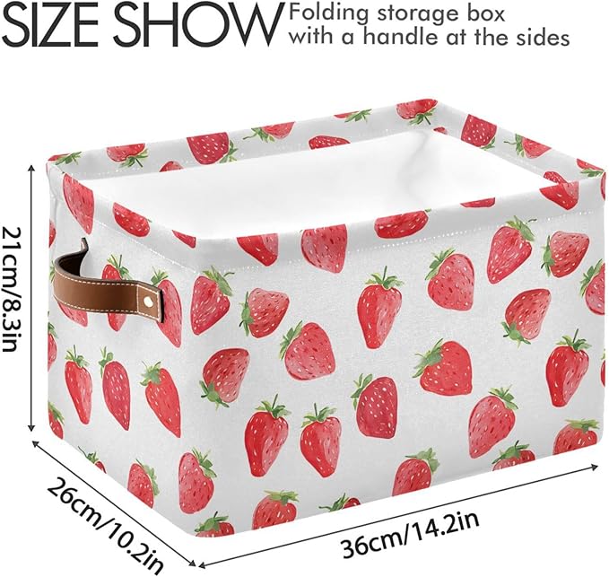 ALAZA Watercolor Strawberry White Foldable Storage Box Storage Basket Organizer Bins with Handles for Shelf Closet Living Room Bedroom Home Office 2 Pack
