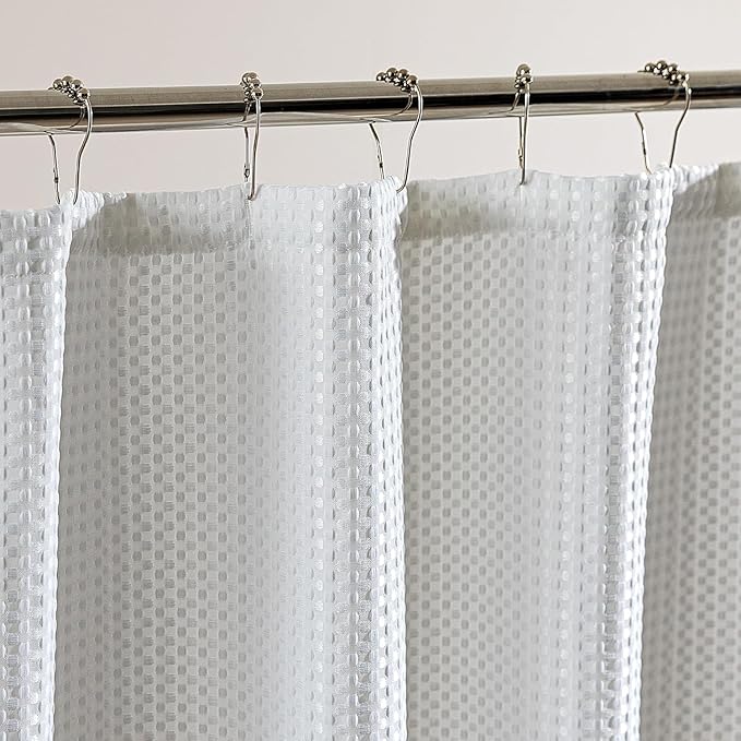 SLEEP ZONE Shower Curtain Liner, Waffle Shower Curtains for Bathroom, Heavy Duty Thick Fabric Shower Curtains - 285GSM Luxury Weighted Polyester Bath Curtain, 72" × 84" (Pure White)