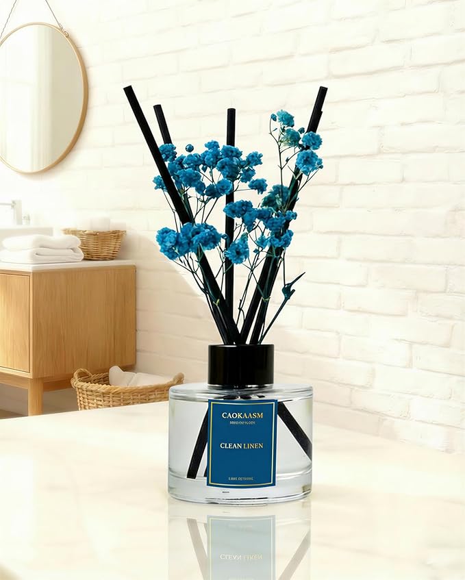 Reed Diffuser Set-Clean Linen Scent Fragrance Oil Diffuser with 6 Reed Sticks | Home & Bedroom Bathroom Decor,3.38 fl oz (100ml) (Clean Linen)